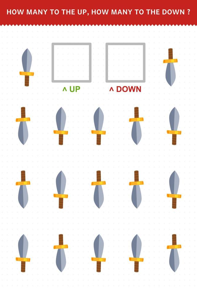 Education game for children of counting up and down picture of cute cartoon sword printable pirate worksheet vector