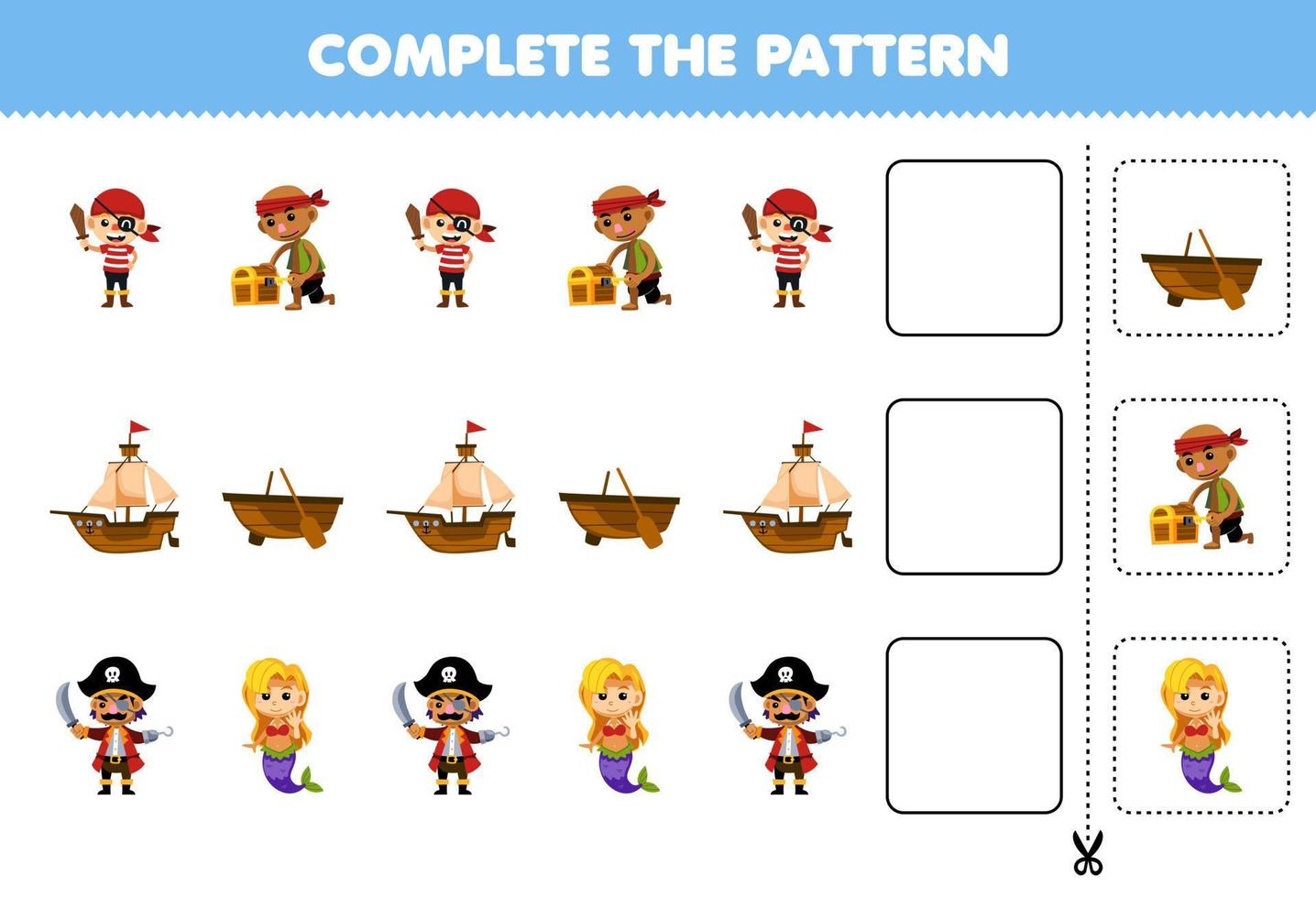 education-game-for-children-complete-the-pattern-of-cute-cartoon-ship-boat-boy-and-mermaid-character-printable-pirate-worksheet-21056678-vector-art-at-vecteezy