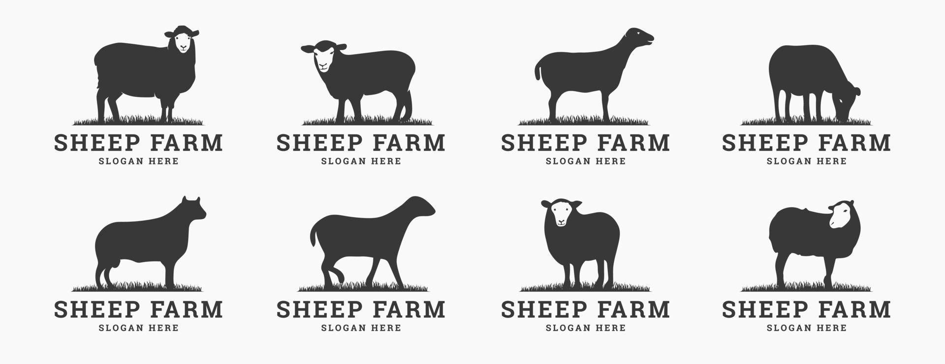Silhouette sheep and lamb livestock, farm logo bundle. Perfect for company logos, business and branding. vector