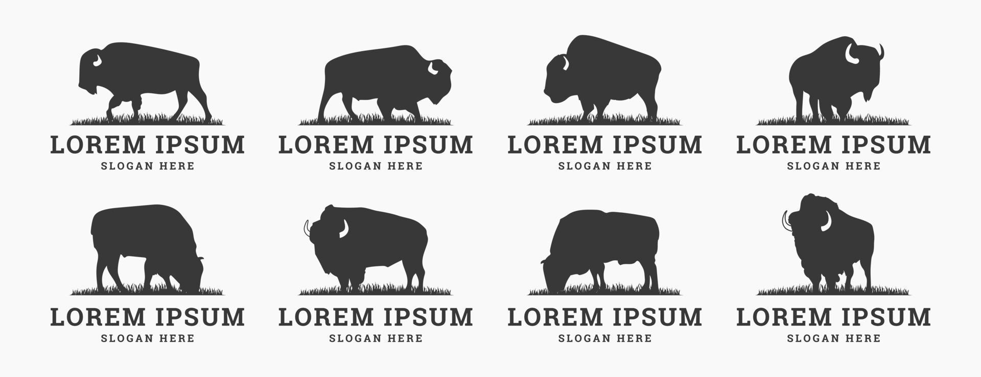Set of Bison Logo Design. Angus livestock Silhouette Vintage Vector Illustration.