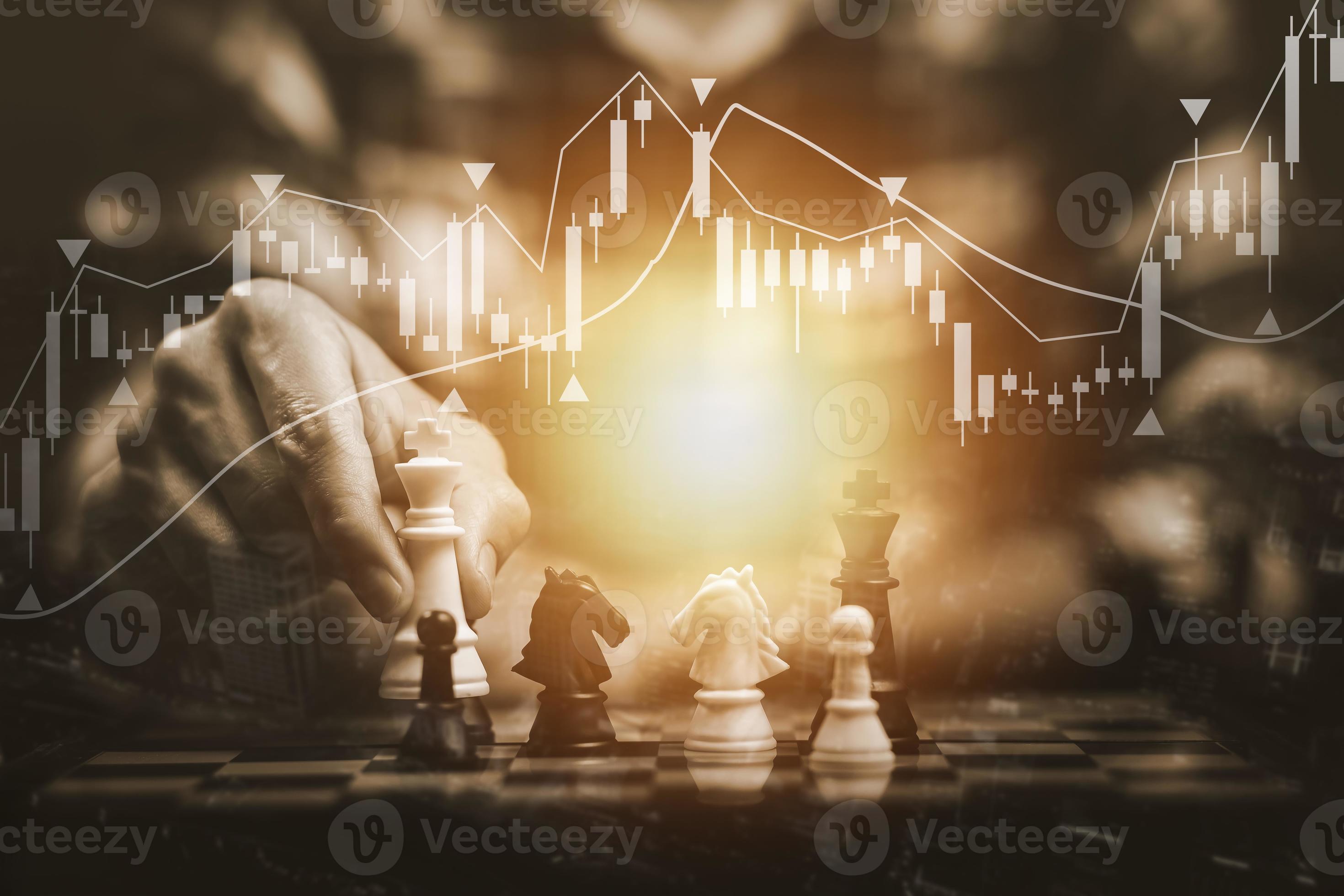 Business strategy competitive ideas concept, Chess game on chess board  behind business background. Business present financial and marketing  strategy analysis. Investment target in global economy . Business Images