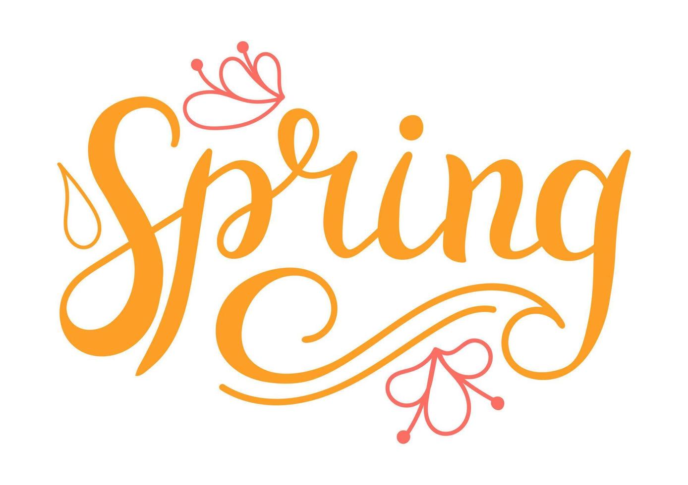 Vector illustration. Spring - design hand lettering. Yellow inscription on white background..eps