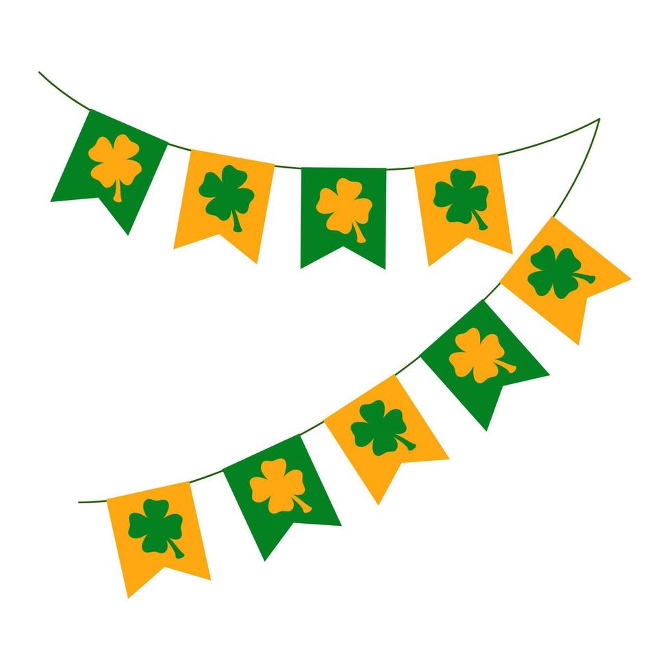 vector ilustración. festivo verde y naranja banderas con trébol en un blanco antecedentes. diseño para S t. patrick's día.