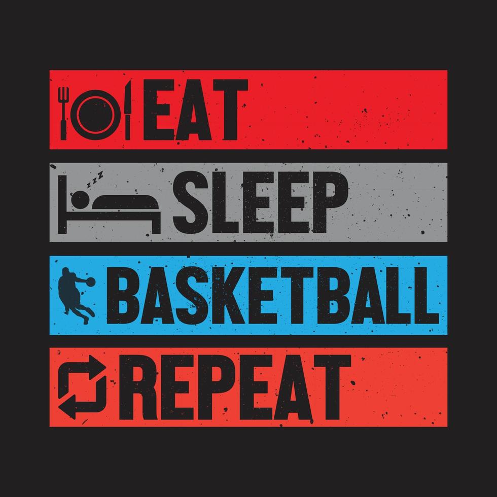 comer dormir baloncesto repetir tipografía vector camiseta