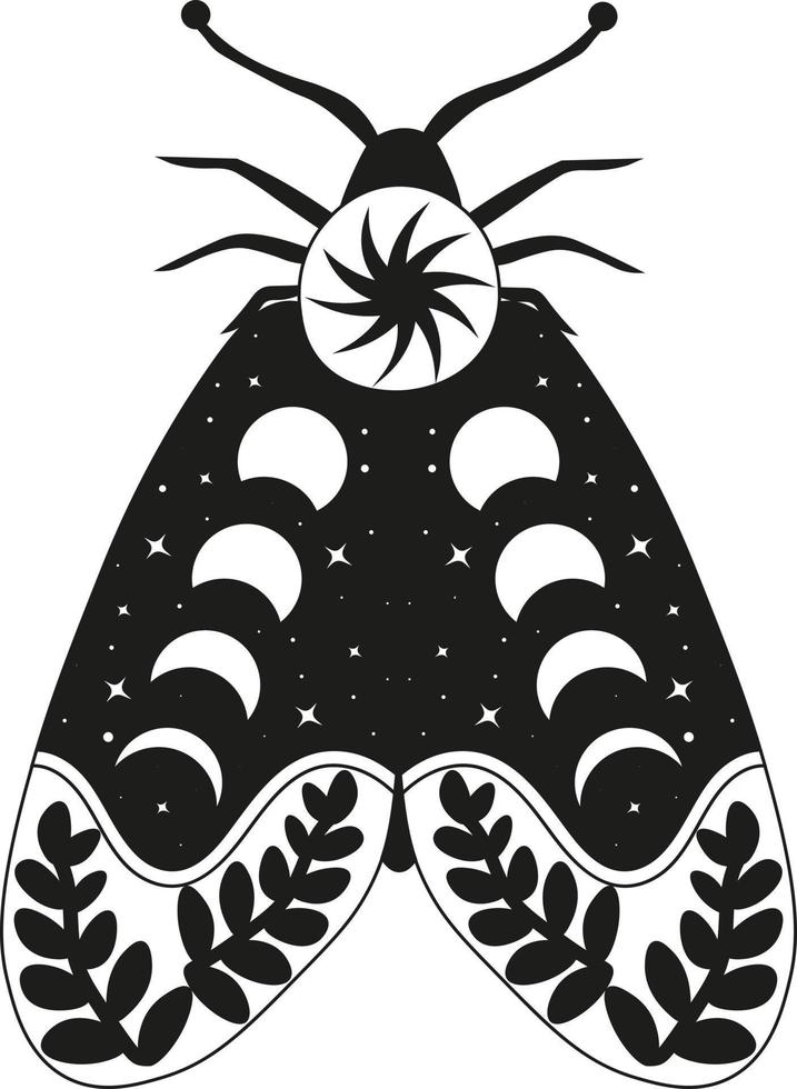 Mystery Moon Moth vector illustration. Magic floral insect on white background.