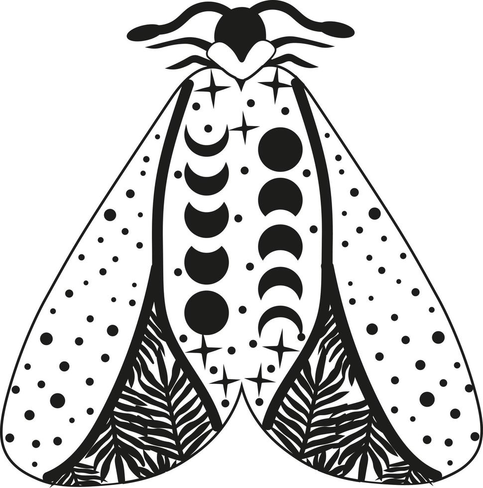 Mystery Moon Moth vector illustration. Magic floral insect on white background.