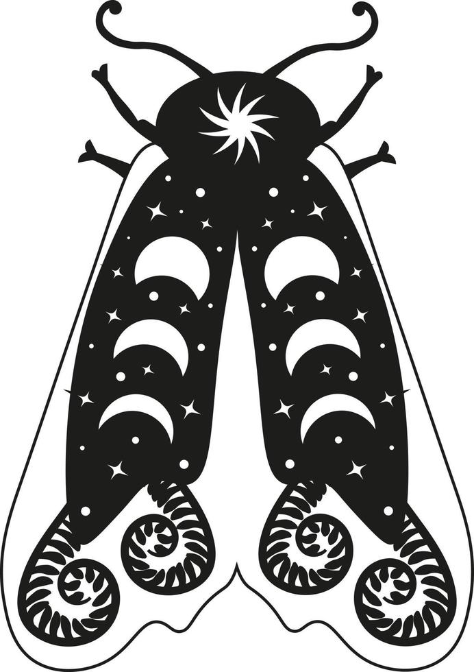 Mystery Moon Moth vector illustration. Magic floral insect on white background.