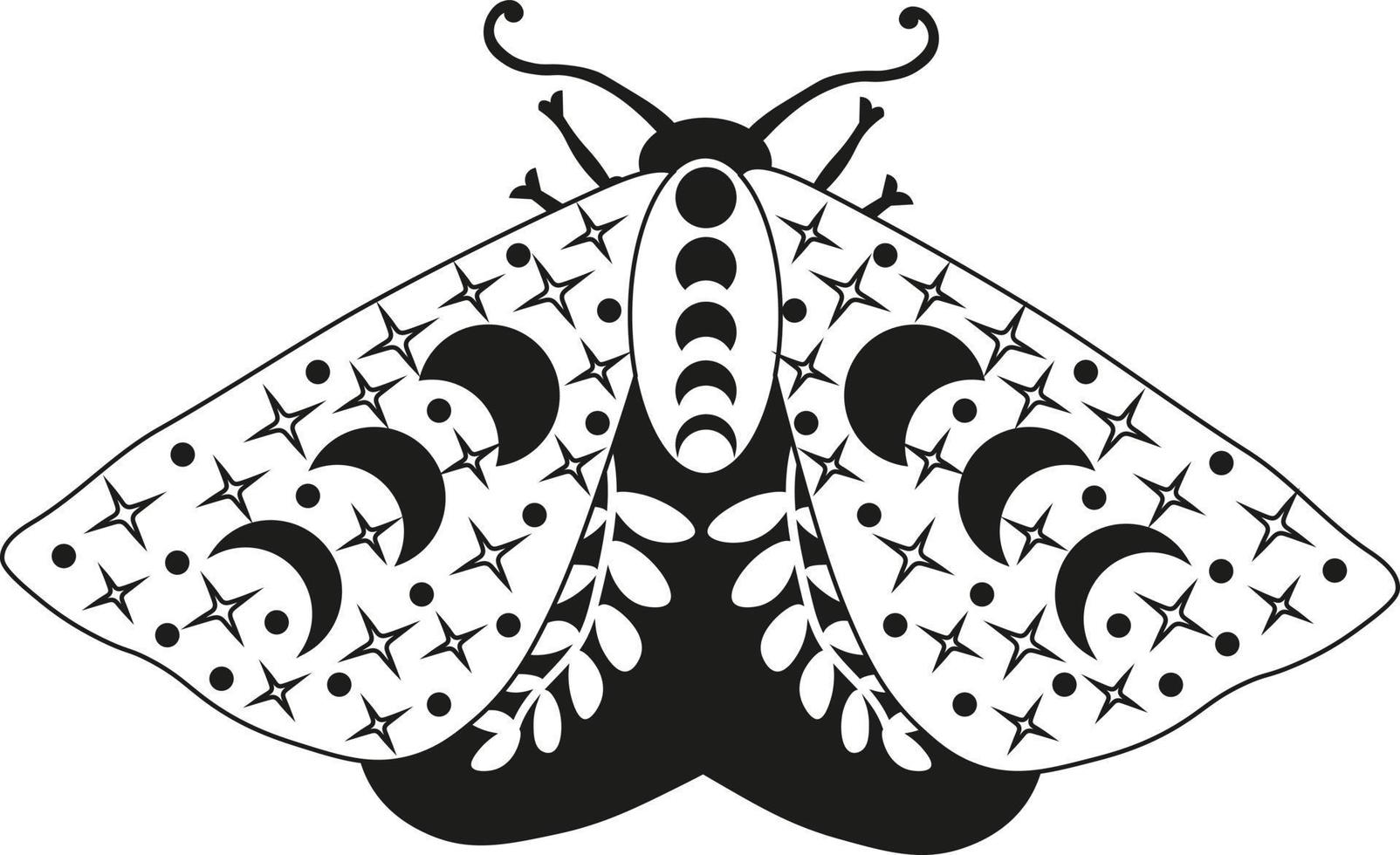 Mystery Moon Moth vector illustration. Magic floral insect on white background.