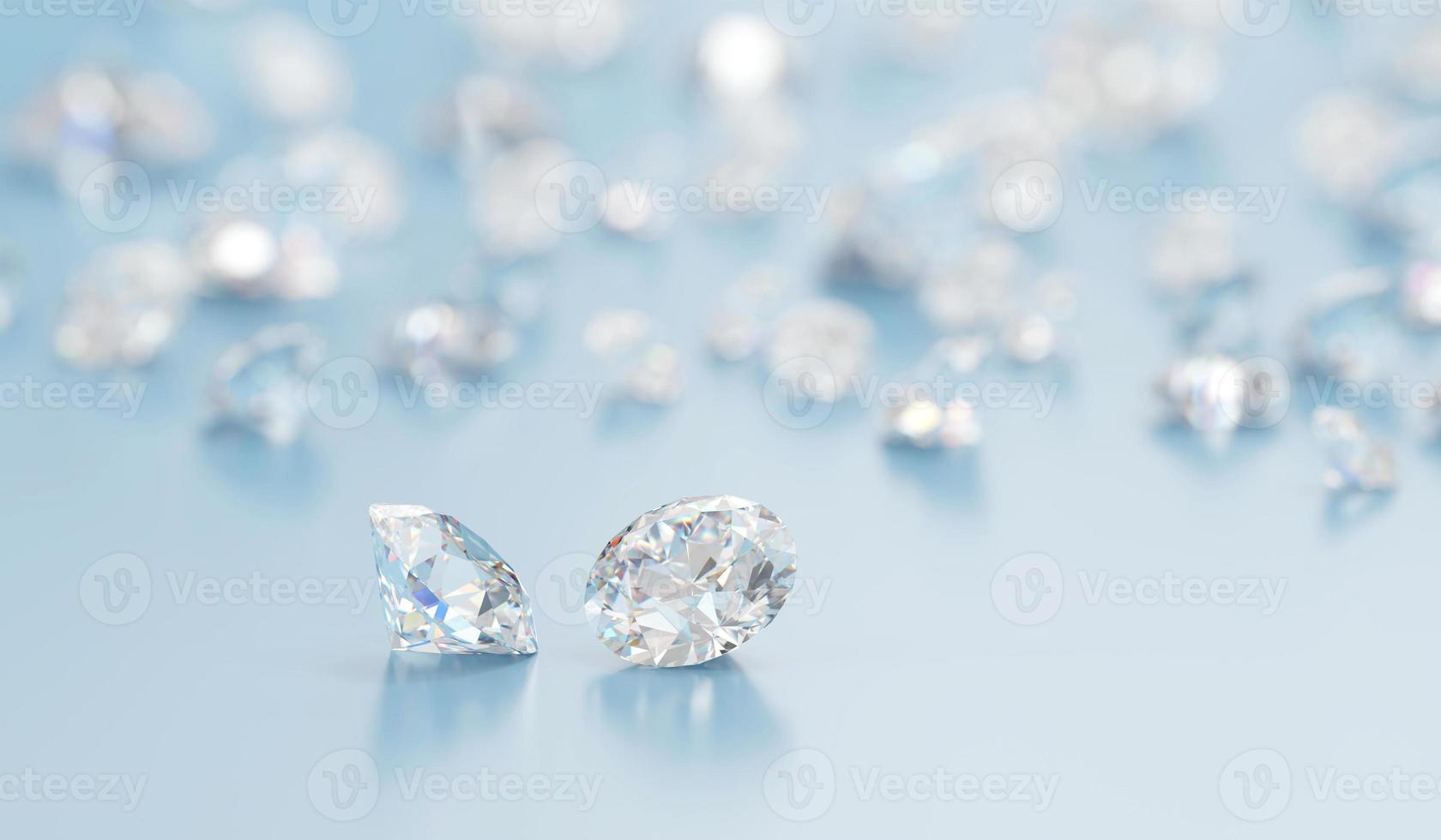Diamonds group placed on glossy background 3d Rendering Soft Focus photo