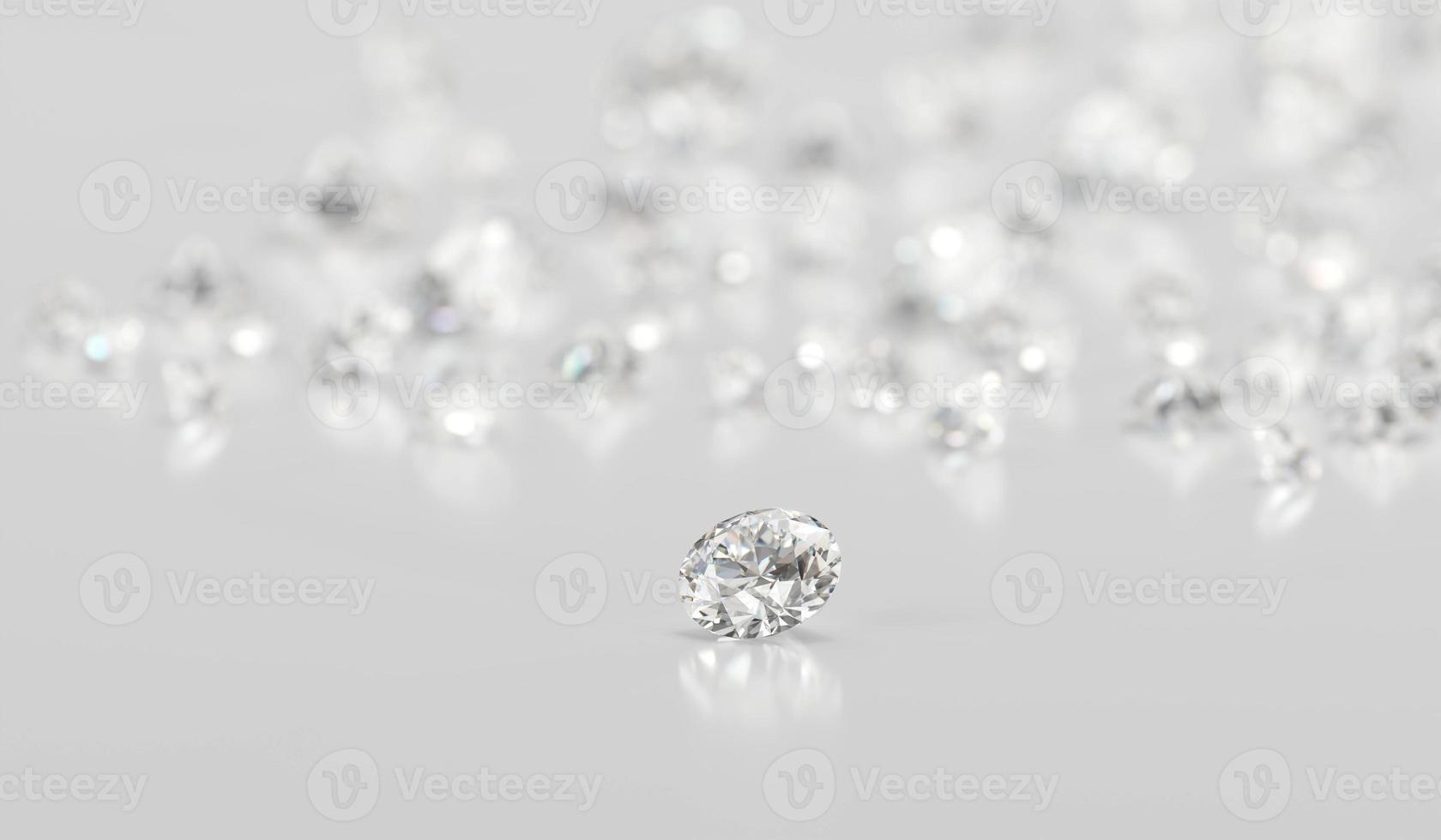 Diamonds group placed on glossy background 3d Rendering Soft Focus photo