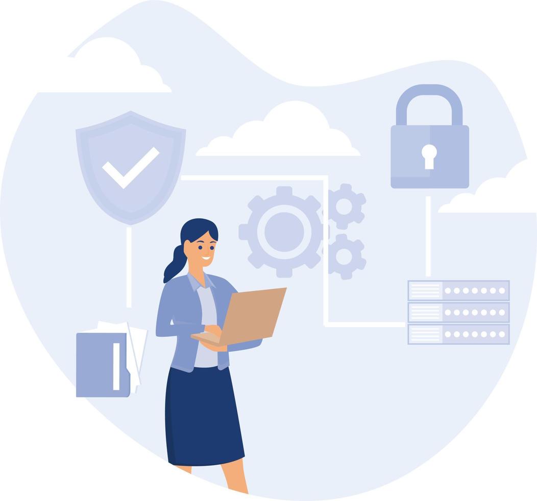 Database security abstract concept,secure file sharing,automatic backup,flat vector modern illustration