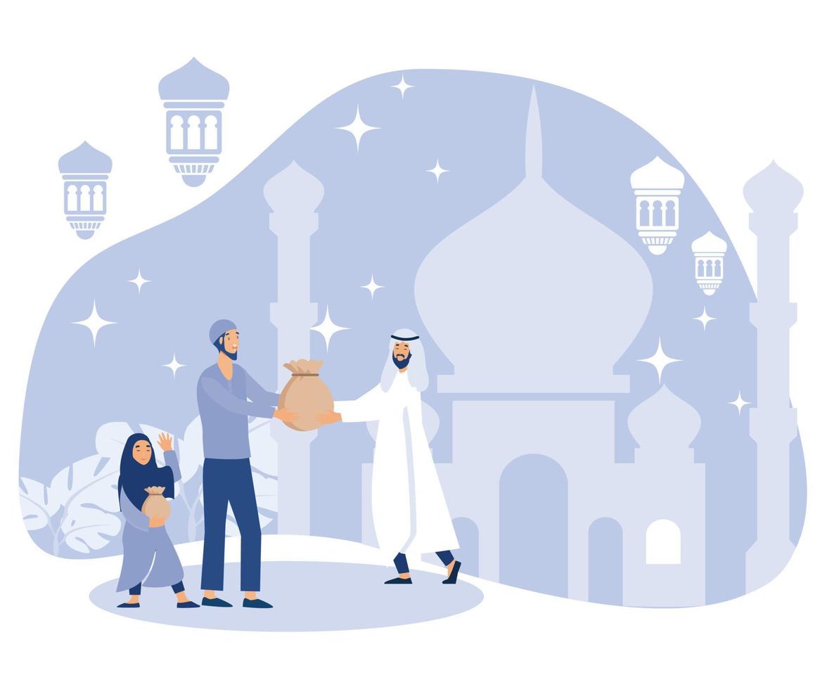 Ramadan Kareem Zakat giving charity, ramadan tradition,  flat vector modern illustration