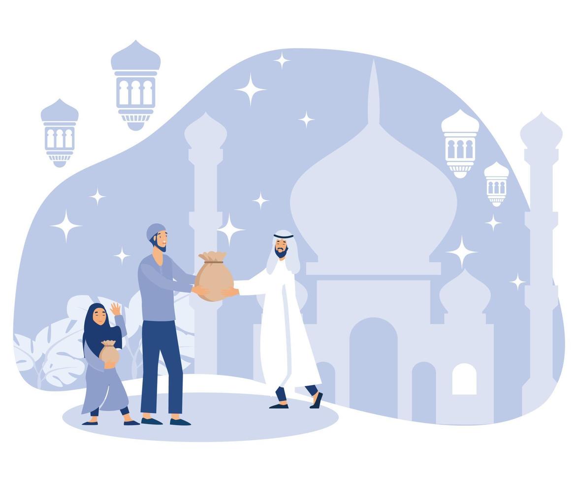 Ramadán kareem zakat dando caridad, Ramadán tradición, plano vector moderno ilustración