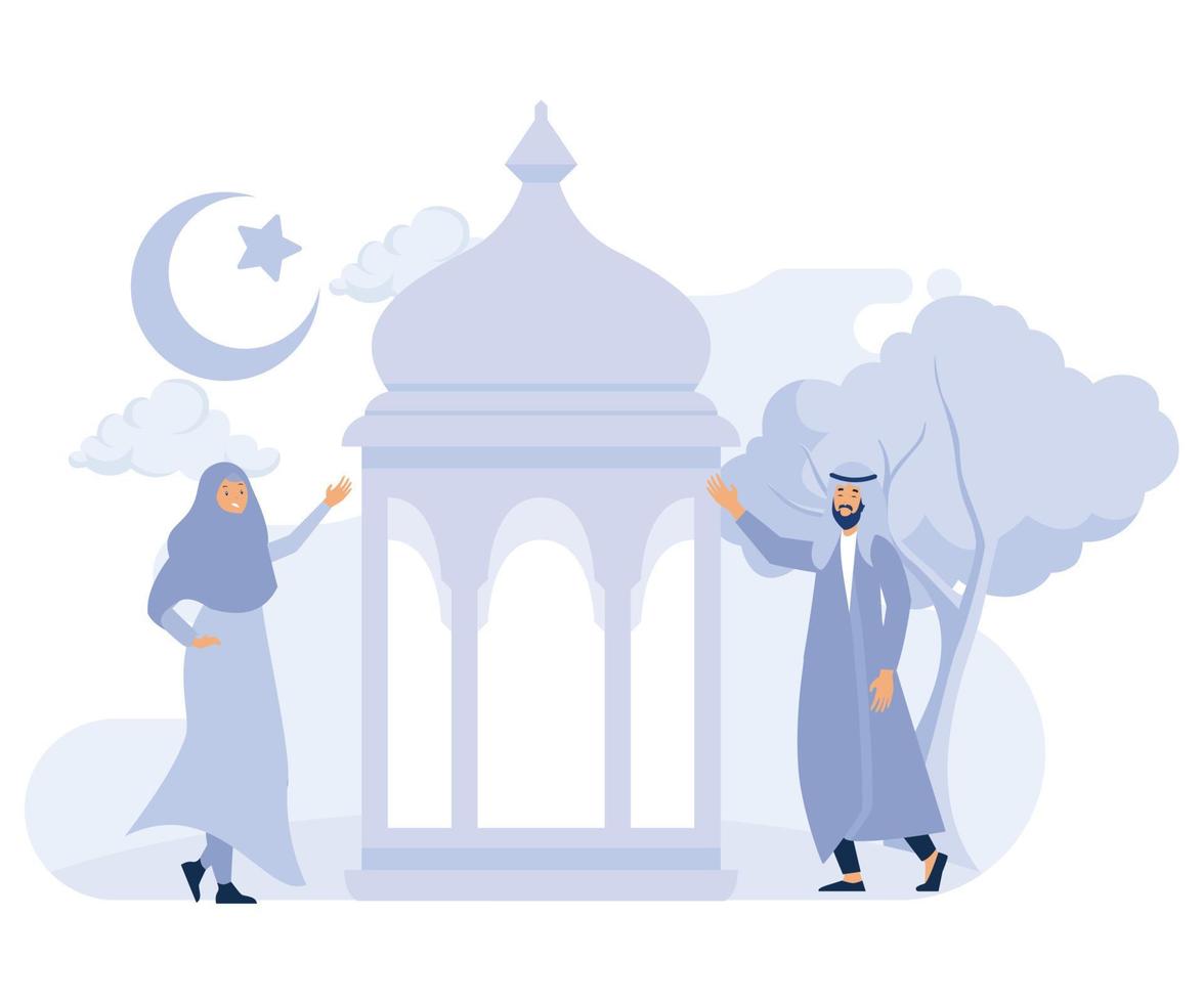 happy ramadan mubarak greeting concept, flat vector modern illustration
