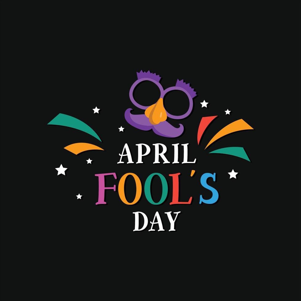 April fool's day. April 01. Silly face emoticon with tongue sticking out on black background. vector