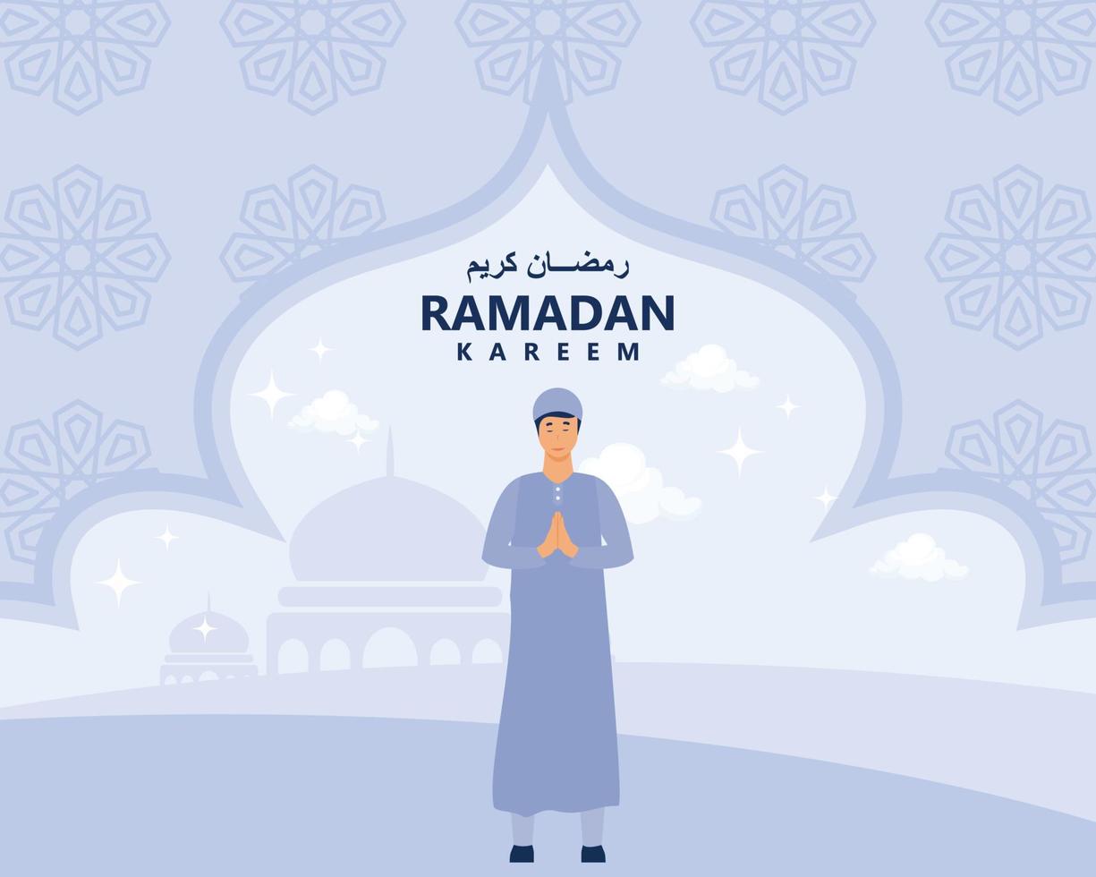 Ramadán kareem.men ilustración con turquesa color y islámico decoración fondo, plano vector moderno ilustración