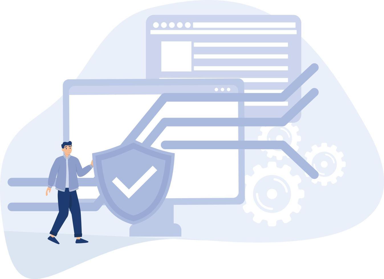 Cloud computing network safety abstract concept,cyber security software,flat vector modern illustration