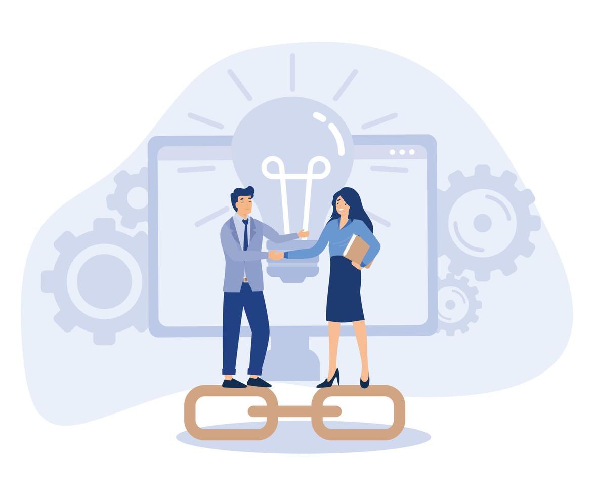 Partnership concept, Discussion, collaboration project, business fundraising, startup investment, brainstorming, work together and share opinion, flat vector modern illustration
