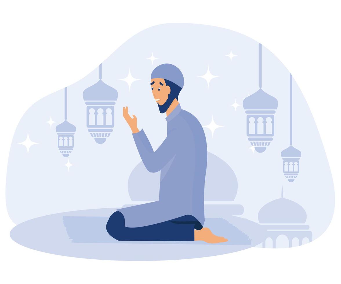 Ramadán kareem regalo tarjeta, hombre con islámico fondo, plano vector moderno ilustración