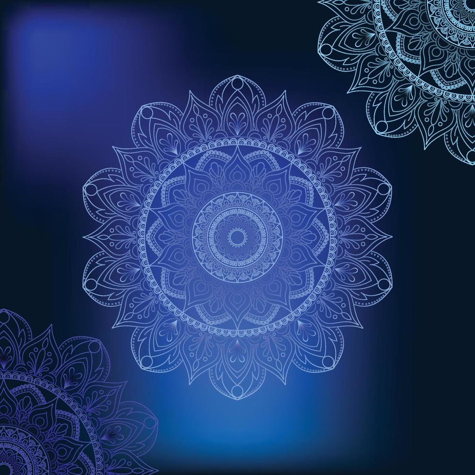 Mandala flower. Circle center light blue neon background. Round Ornament Pattern. vector