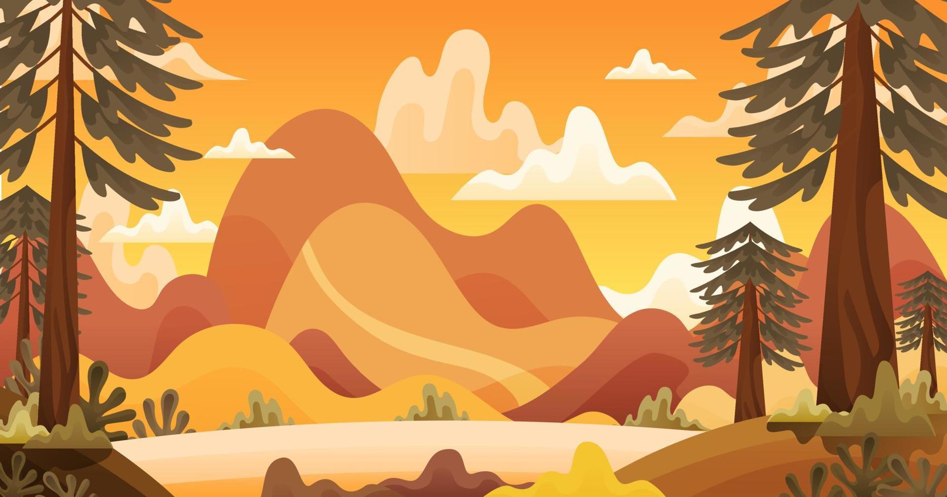 Autumn or Fall Season landscape Background Illustration with mountains and trees vector