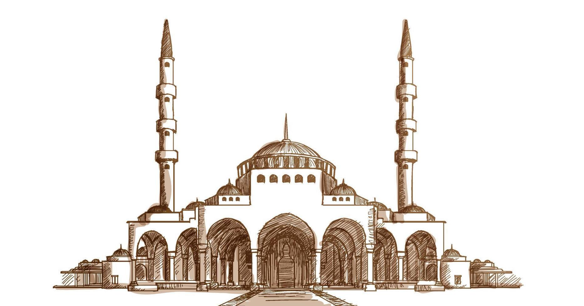 islam mezquita frente ver mano dibujado bosquejo ilustración vector