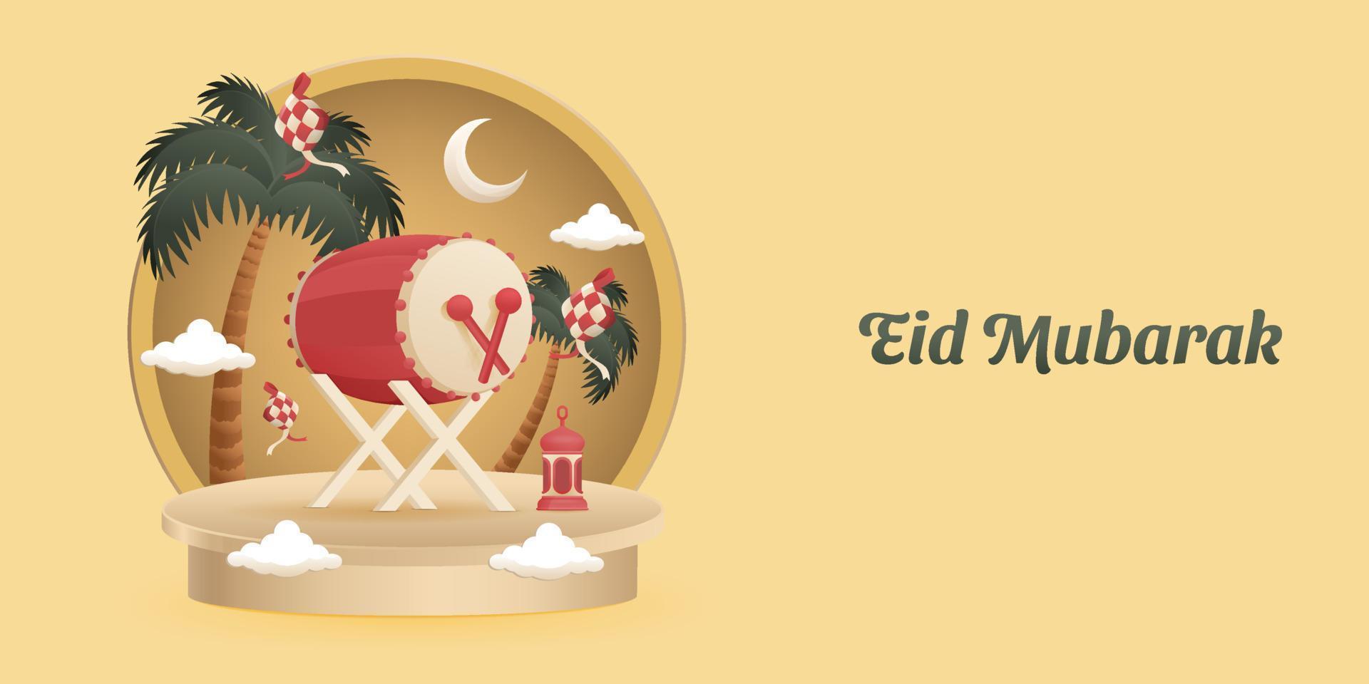 Eid Al Fitr Mubarak Ornaments 3 vector