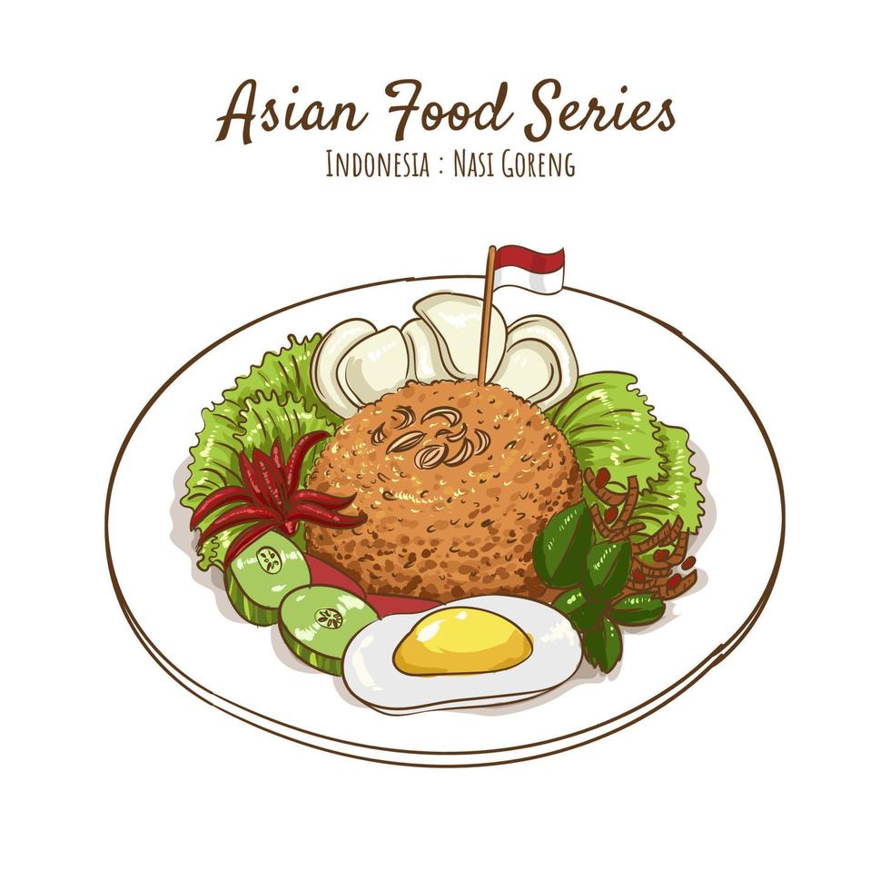 Nasi Goreng South East Asian Indonesian Food Hand Drawn Illustration vector
