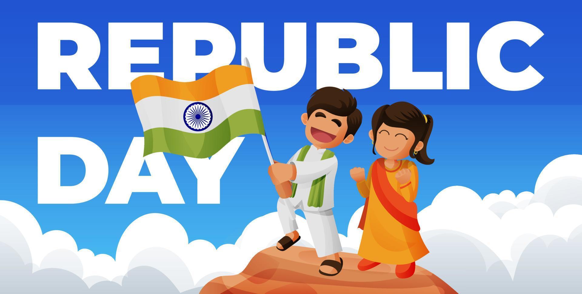 Indian Boy and Girl With Flag 2 vector