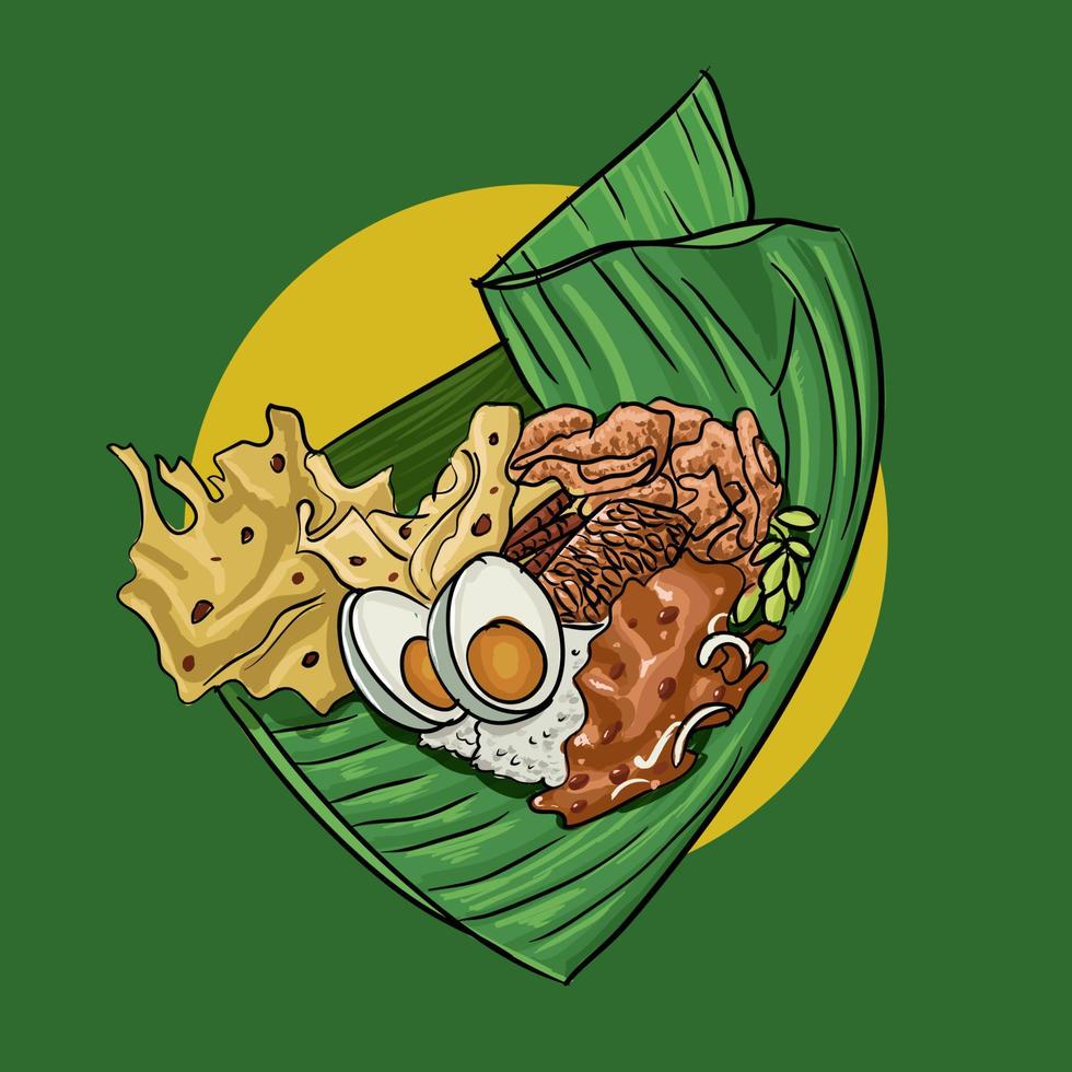 Traditional Indonesian Food Pecel Pincuk Hand Drawn Illustration vector