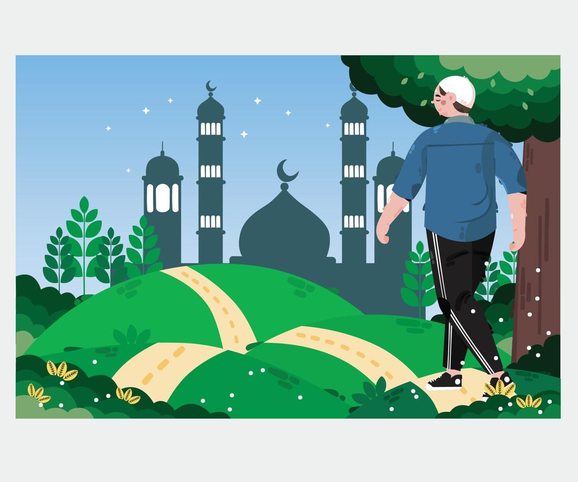 hombres yendo a masjid antecedentes ilustración vector