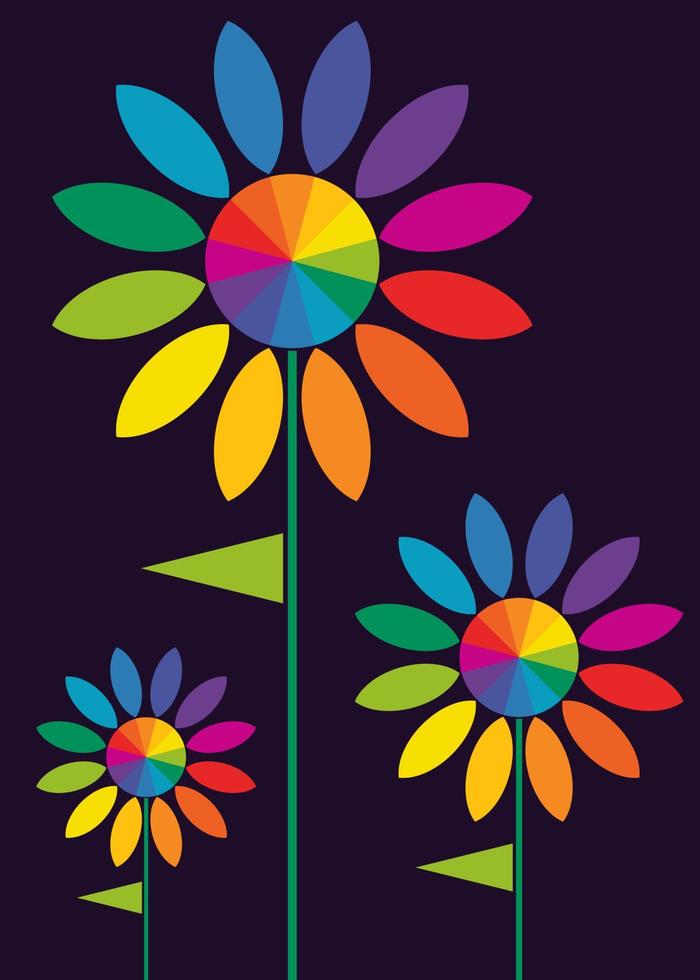 Poster with three flower color wheels. vector