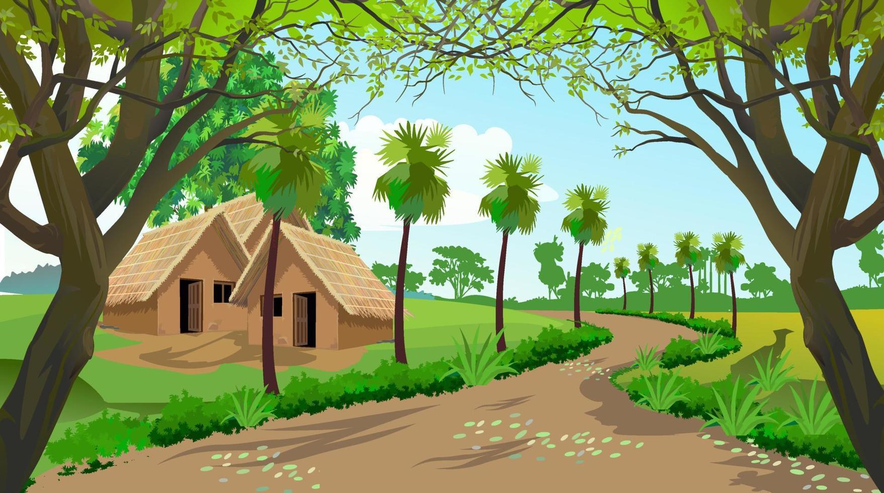 Poor asian village house. vector