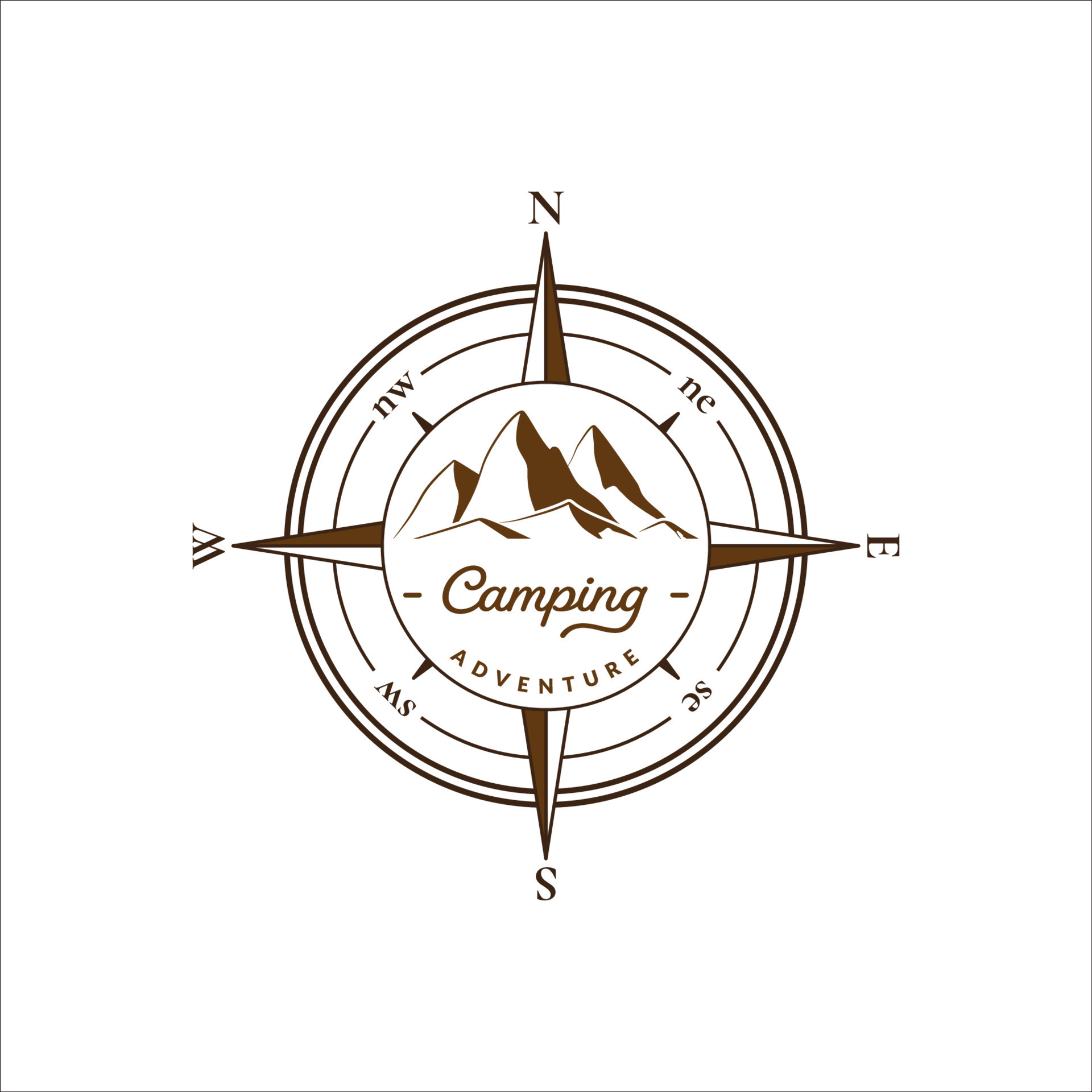 Camping compass and mountain vector illustration isolated on white