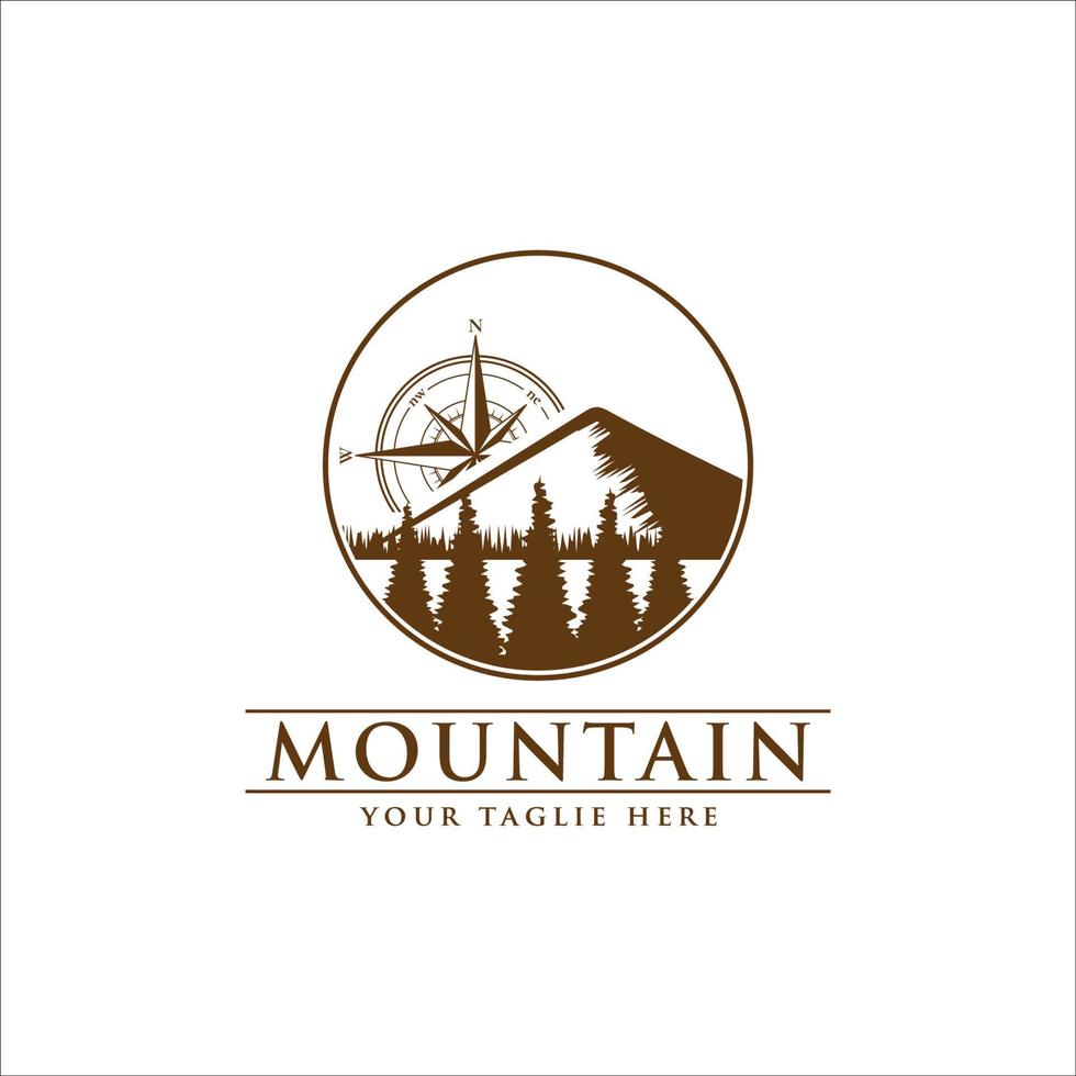 mountain and compass logo design vector