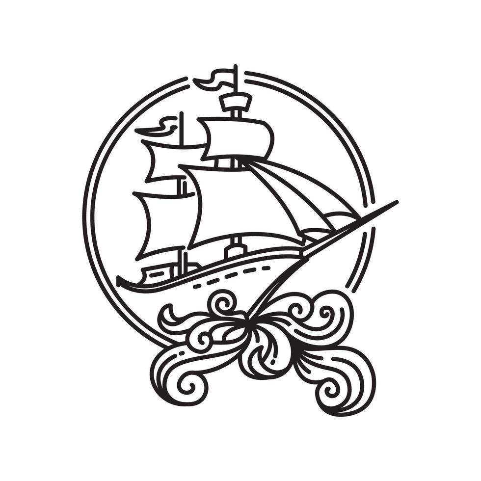 pirate ship design monoline sailing ship vector illustration