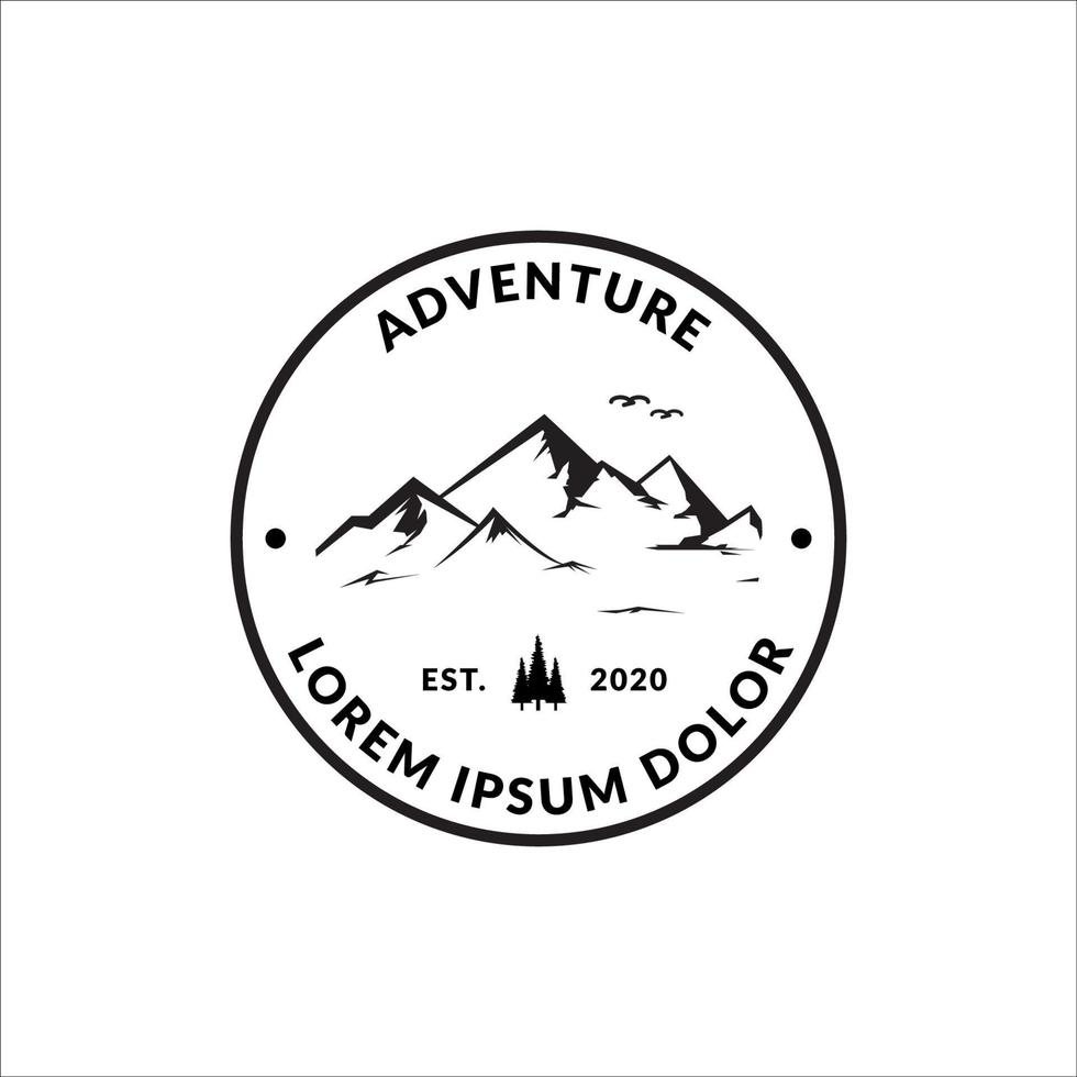 adventure logo, mountain illustration vintage badge design vector