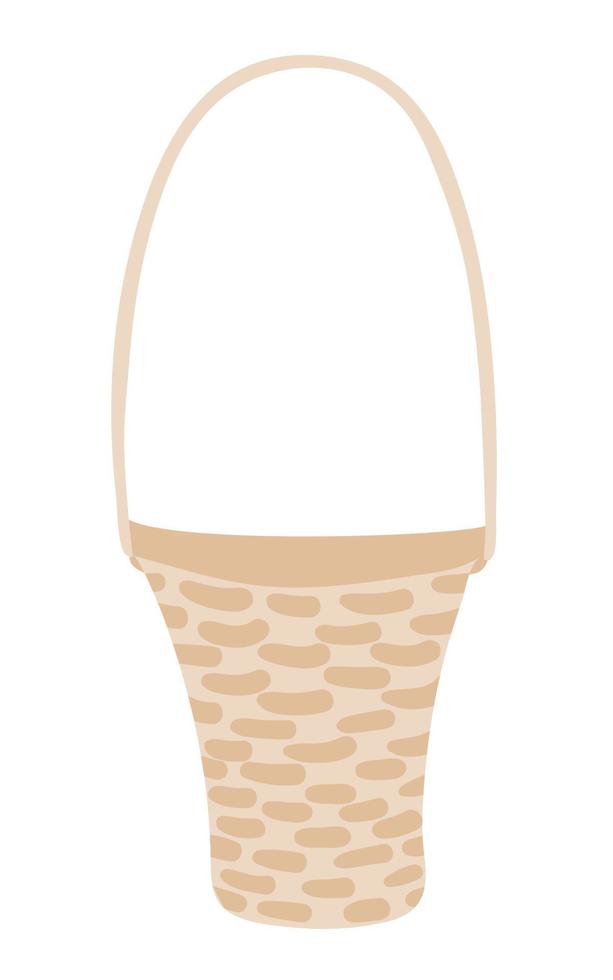 Wicker beige basket. Basket for Easter decor, for picnic. Beige vector hand drawn clip art.