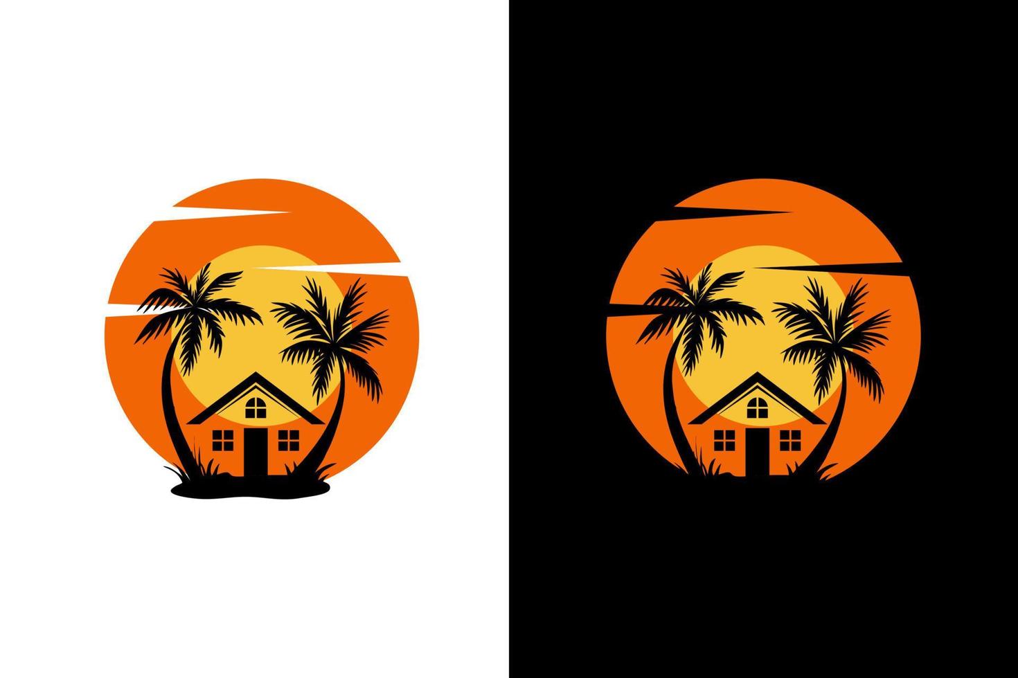 logo diseño palma con casa y amanecer modelo elemento valores vector