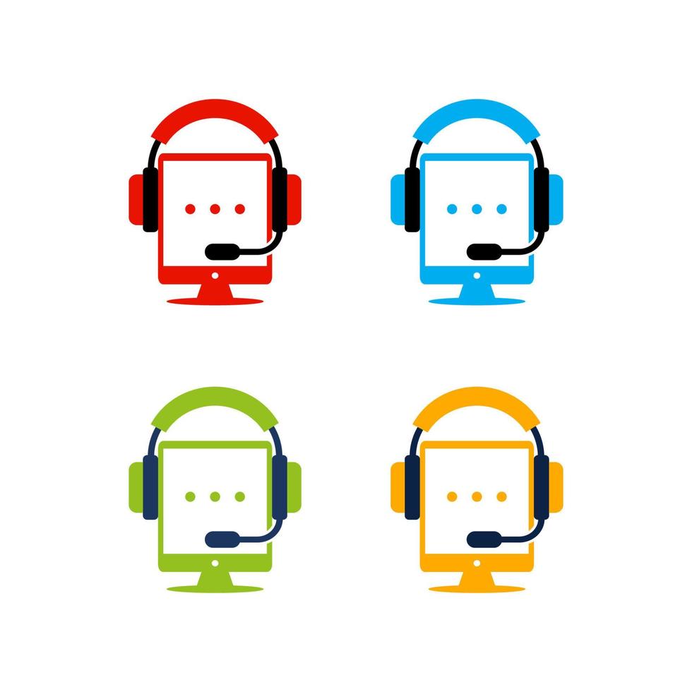 set of technical computer support logo design template stock vector