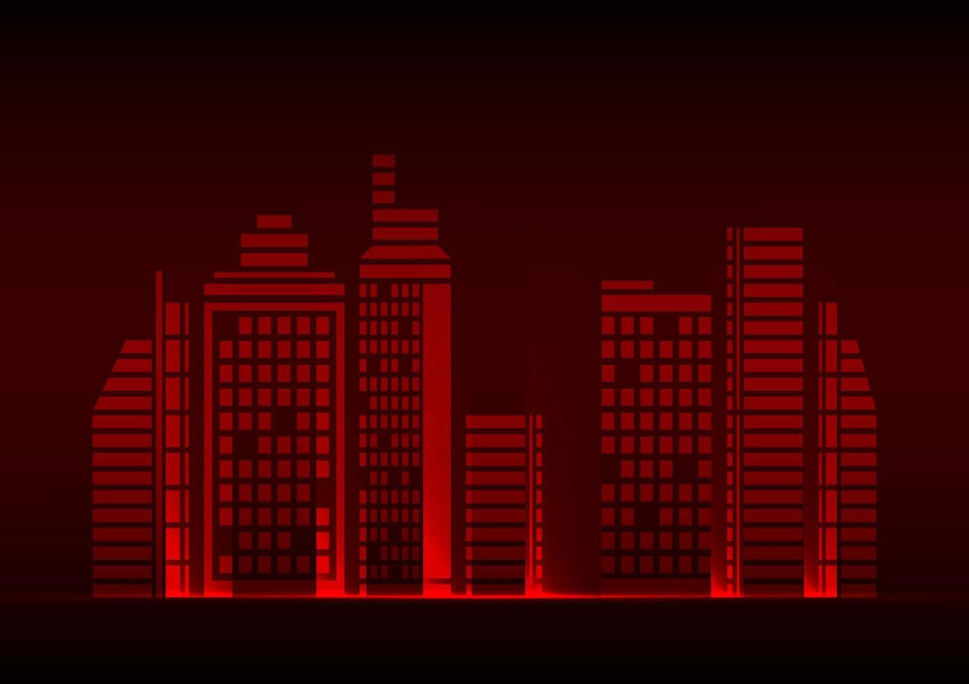 Red city neon light construction futuristic town technology vector background