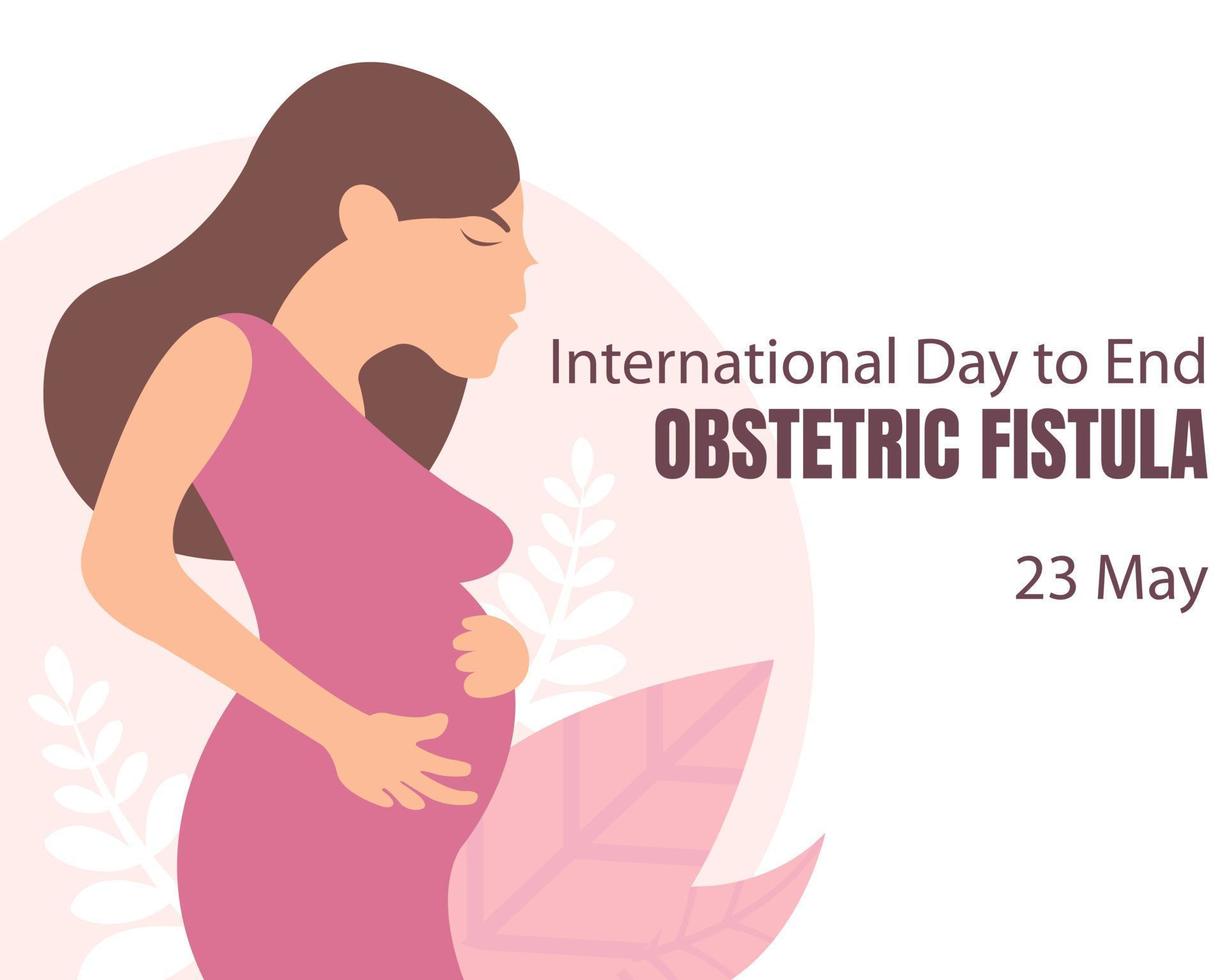 illustration vector graphic of pregnant woman holding her belly, showing leaves background, perfect for international day, day to end obstetric fistula, celebrate, greeting card, etc.