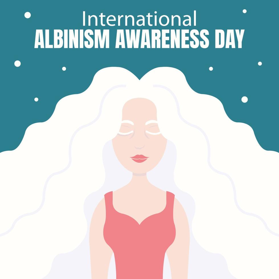 illustration vector graphic of an albino woman with long hair, perfect for international day, international albinism awareness day, celebrate, greeting card, etc.