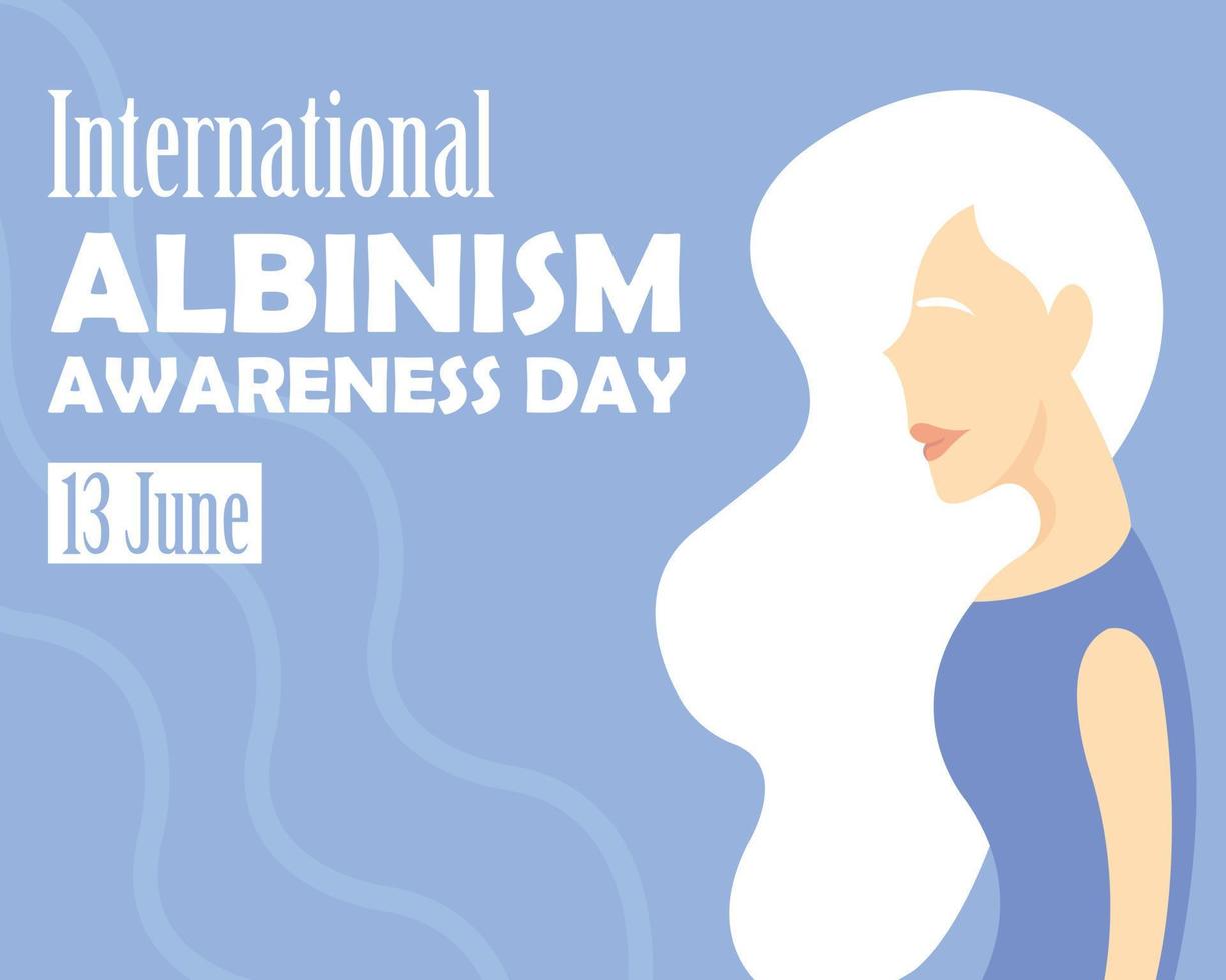 illustration vector graphic of white-haired albino girl, perfect for international day, international albinism awareness day, celebrate, greeting card, etc.