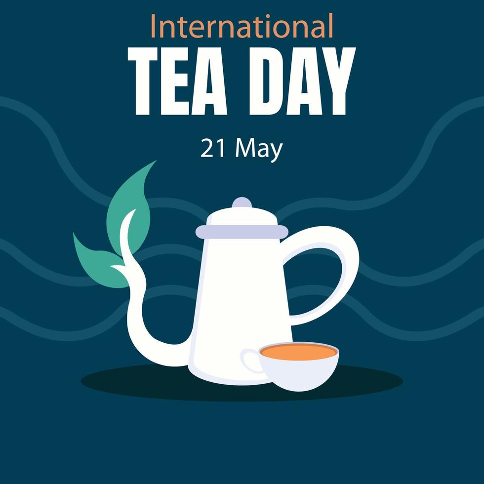 illustration vector graphic of leafy teapot and drinking cups, perfect for international day, international tea day, celebrate, greeting card, etc.