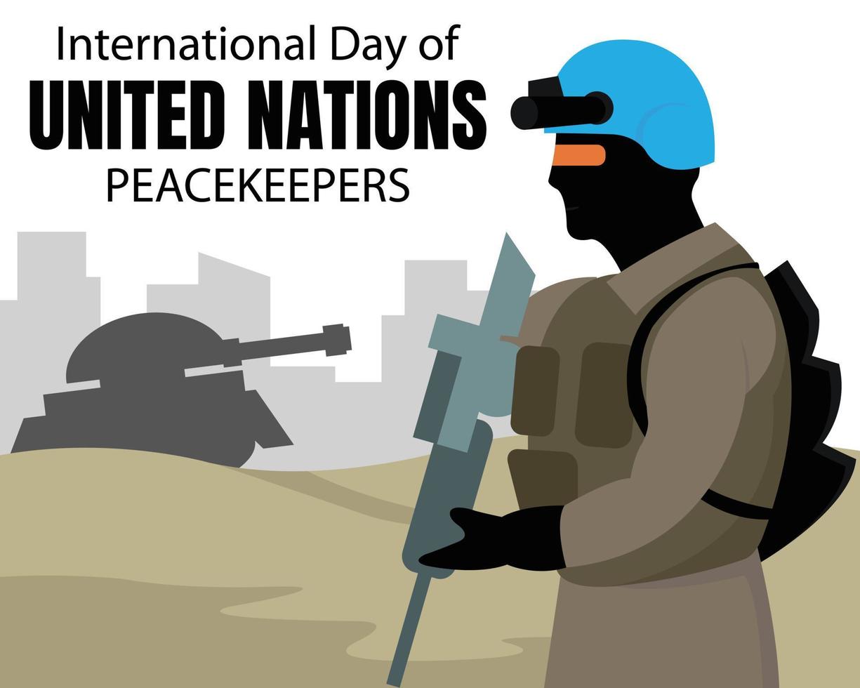 ilustración vector gráfico de un Naciones Unidas soldado participación un pistola en el campo de batalla, Perfecto para internacional día, unido naciones fuerzas de paz, celebrar, saludo tarjeta, etc.