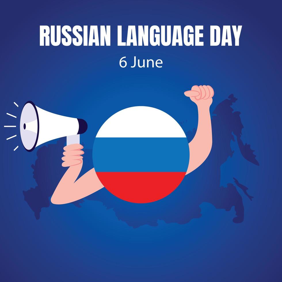 illustration vector graphic of Russia country flag symbol carrying a megaphone, showing a map of Russia, perfect for international day, russian language day, celebrate, greeting card, etc.