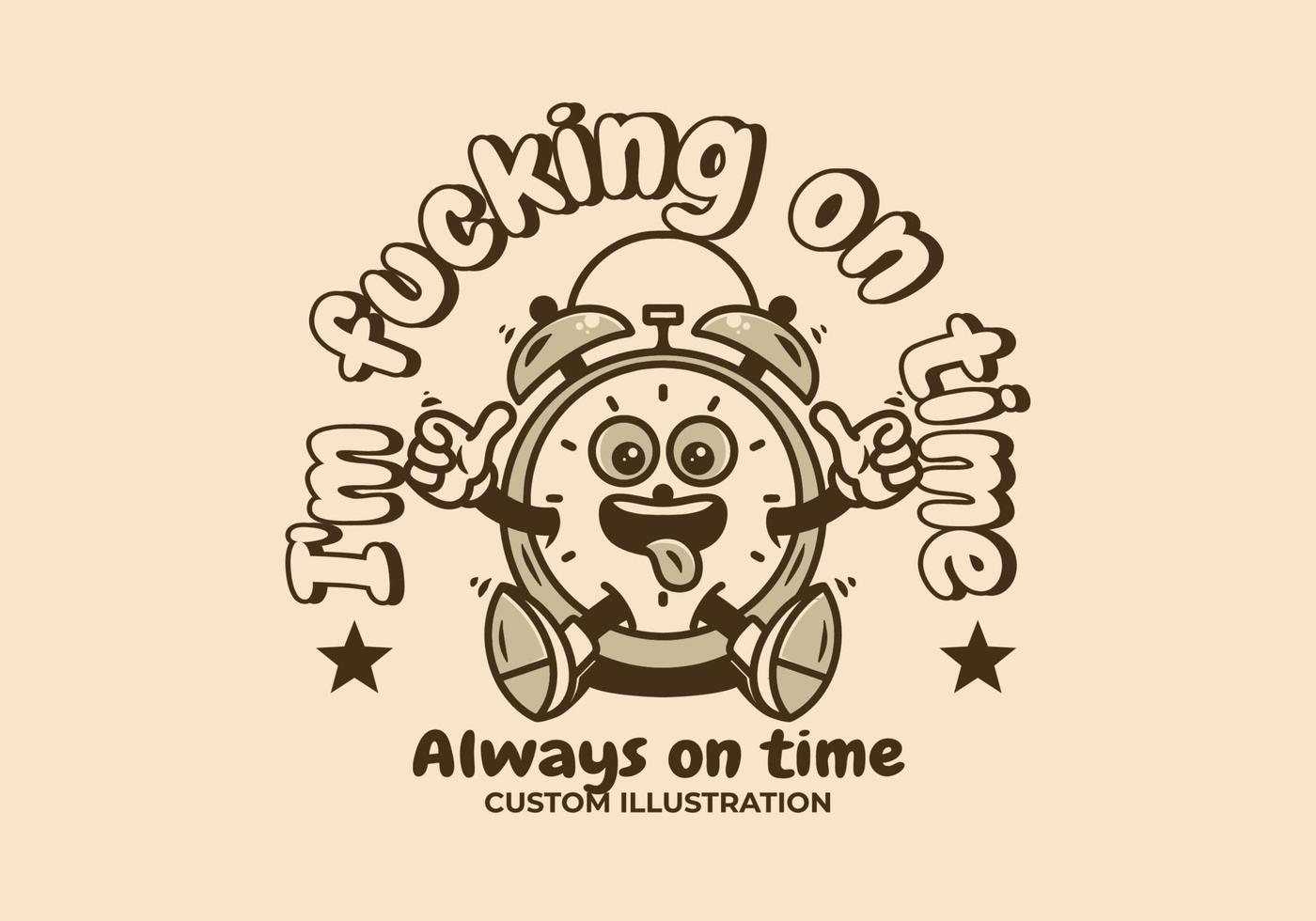 Mascot character design of sit alarm clock vector