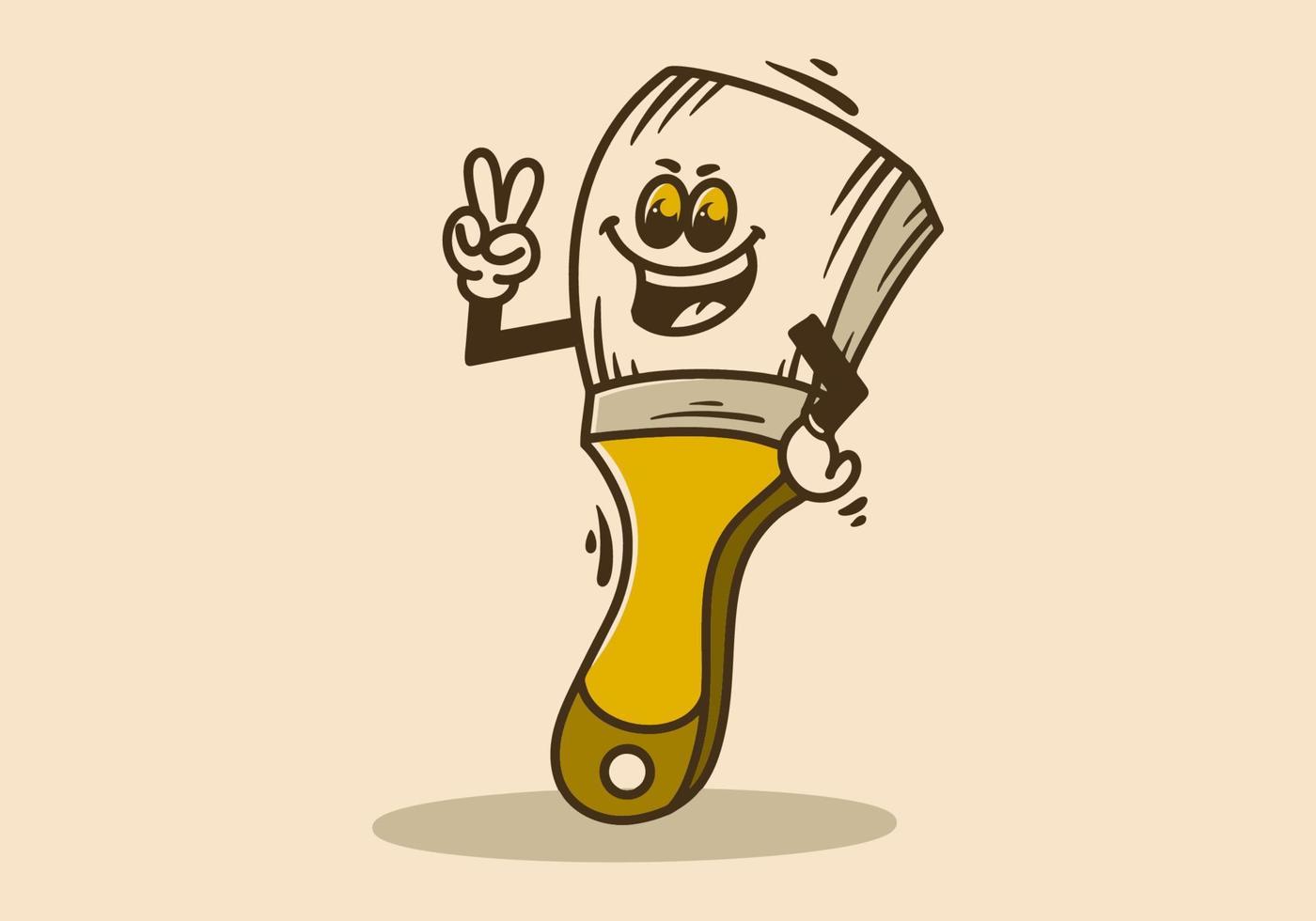 Mascot character of a standing paintbrush with hands forming a peace symbol vector