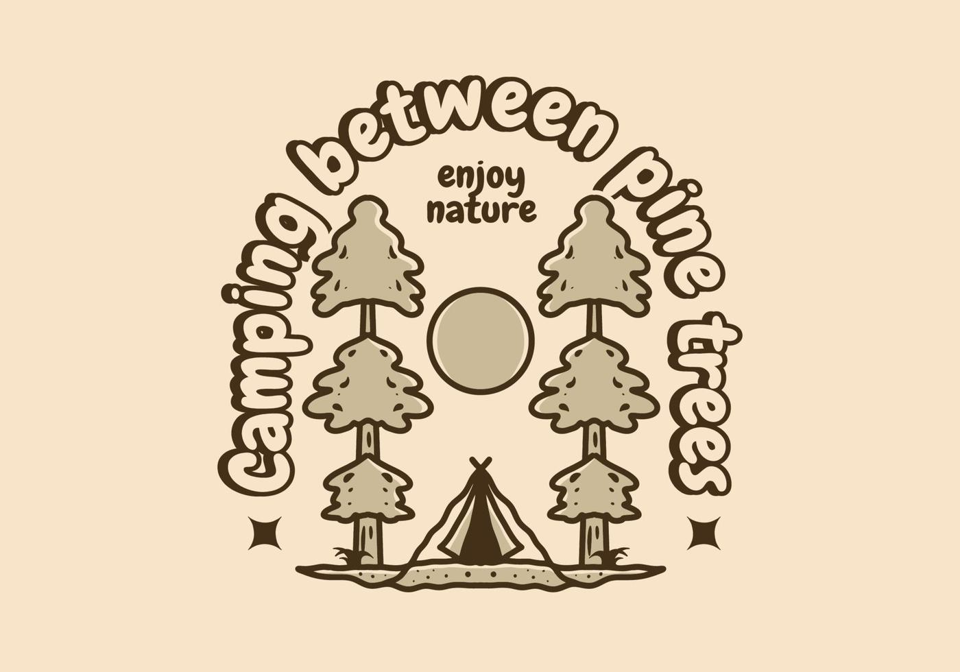 Camping tent between two pine tress illustration vector